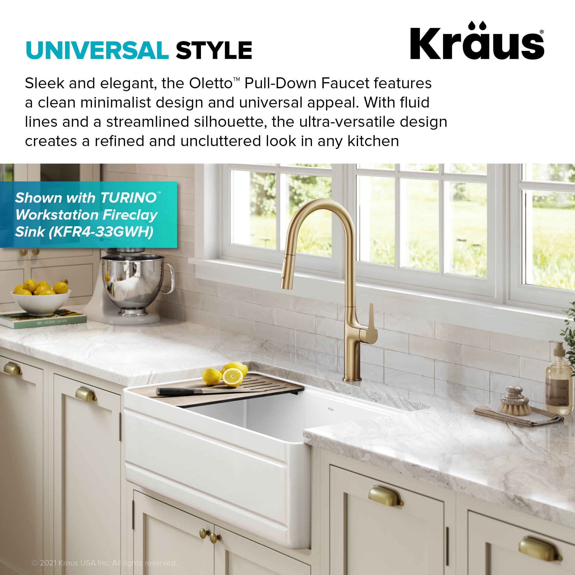 Kraus Oletto Tall Modern Pull-Down Single Handle Kitchen Faucet in Brushed Gold