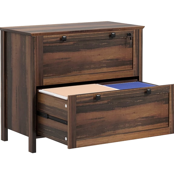 File Cabinet With Lock In Brown For Home Office Setup. 2 Adjustable Hanging Bar Letter, A4, Legal. Stylish & Useful. 31.1" L X 15.7" W 28.3" H Locking Brown. 2 Drawers Secured.