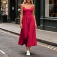 thumbnail image 6 of VBVC Women's V Neck Spaghetti Strap Maxi Dress , Summer Casual Sleeveless Long Dress For Women , Ladies' Flowy Slim Sundress with Pockets,Hot Pink,S-2XL, 6 of 9
