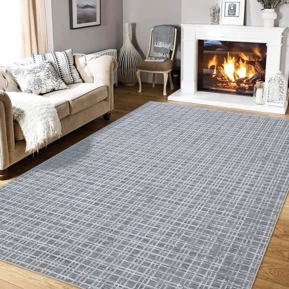 Memoryfield Washable Checkered Area Rugs 5' x 7', Throw Carpet for Bedroom Living Room Entrance Laundry Bathroom Plaid Modern Farmhouse Rug, Dark Gray