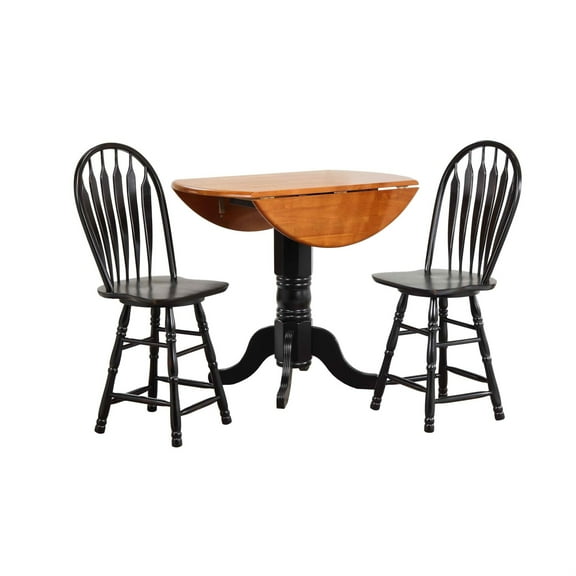 Sunset Trading Black Cherry Selections 3PC 42" Round Wood Pub Table Set in Black