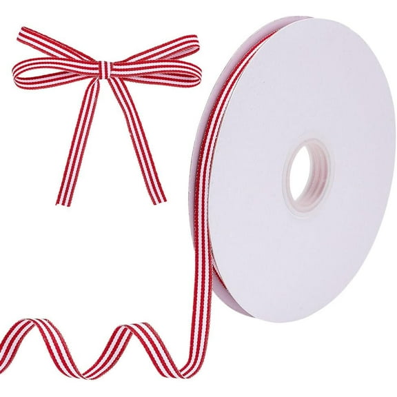 49.21 Yards Red White Striped Ribbon 3/8 Inch(10mm) Woven Ribbed Texture Christmas Striped Polyester Grosgrain Ribbon Roll