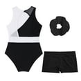 thumbnail image 4 of YONGHS Girls Athletic DancewearTracksuit Kids Gymnastics Sleeveless Leotard with Shorts Hair Band Outfits White&Black 14, 4 of 5