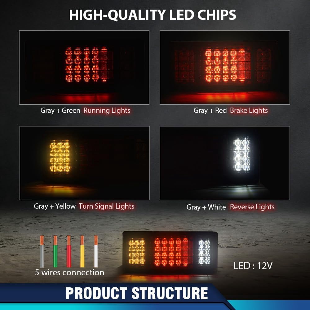 40 LED Trailer Lights Tail Turn Signal Brake Reverse Running 2pcs Universal Fit for Pickup, RV, Trailers, Trucks, Camper,Utes,Vans,Boat Rear Light Lamp Assembly -