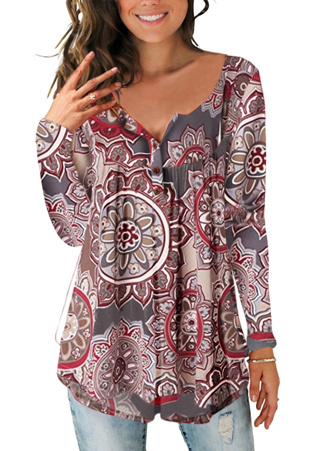 Casual V-Neck Long Sleeve Top for Plus Size Women