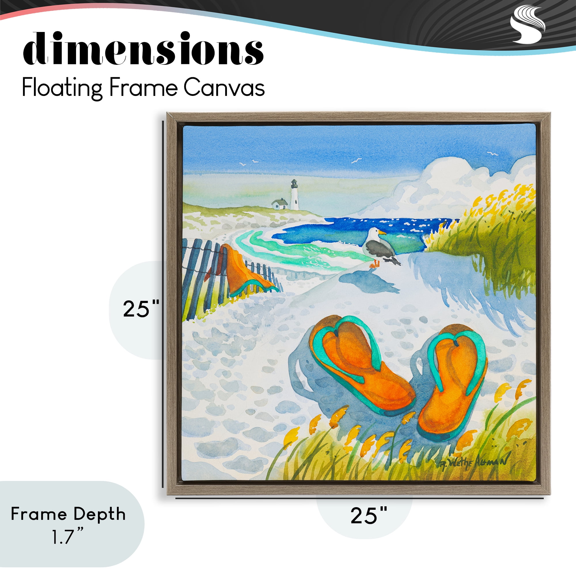 Stupell Industries Seagull & Flip Flops Brown Framed Floater Canvas Wall Art, design by Robin Altman