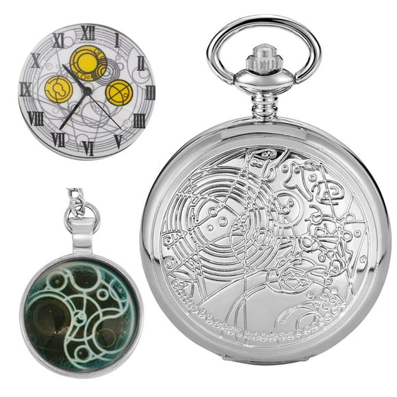 Tiong Doctor Who Retro Nostalgia Dr. Who Quartz Pocket Watch with Necklace Chain Blue Pendant & Gift Box (Green)