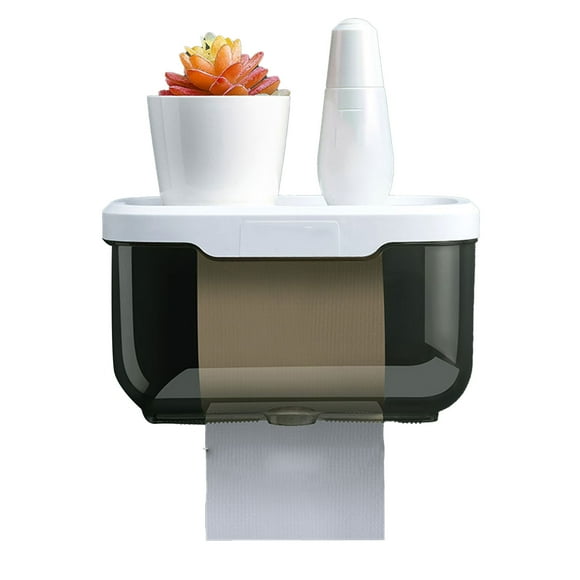 Covered Toilet Paper Holder, Wall Mounted Tissue Box No Drill Toilet Paper Holder Toilet Tissue Holder Transparent Tissue Box for Bathroom Toilet Washroom, 8.6 X5.12x5.12in