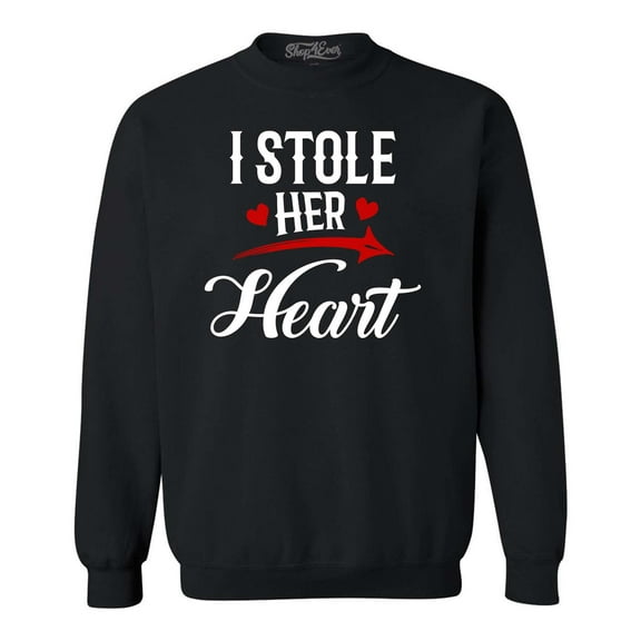Shop4Ever Men's I Stole Her Heart Couples Matching Valentine Crewneck Sweatshirt X-Large Black