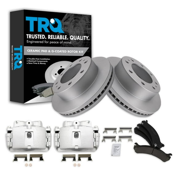 TRQ Front Brake Calipers Ceramic Pads & Rotors Fits Select Avalanche Express Silverado