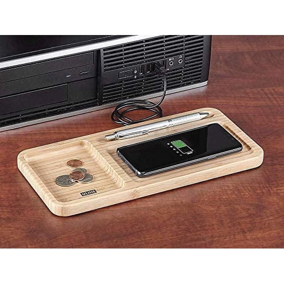 Uline Wireless Charger & Desktop Organizer Bamboo h-8063 Includes Wireless Charger & Micro USB Charging Cable