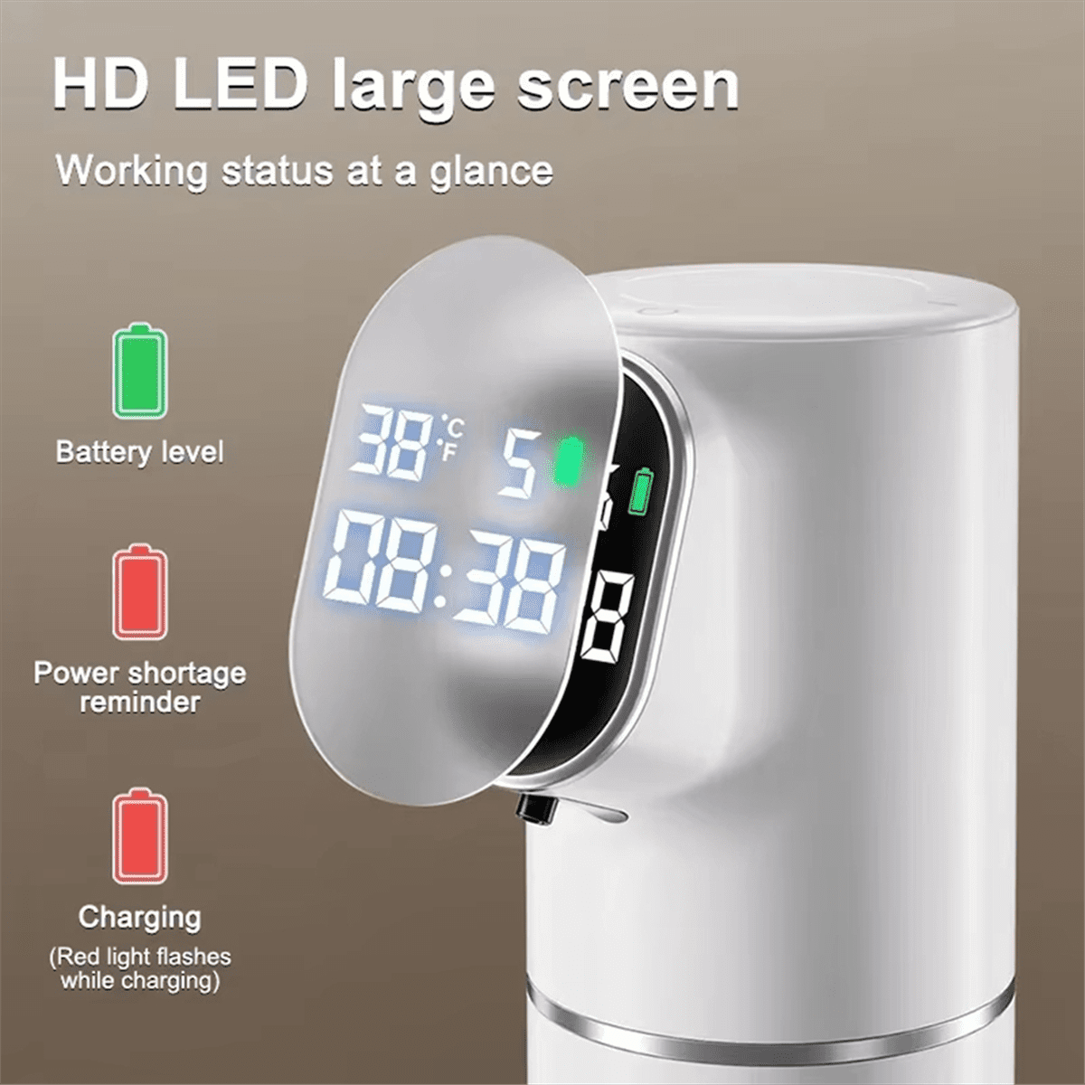 Smart Soap Foam Dispenser 5 Gear Touchless 320ml Temperature Time Display Automatic Infrared Sensor Soap Dispensers,B,1 * Auto Infrared Sensor Soap Dispensers 1 * Data cable,White