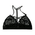 thumbnail image 4 of Wang6 Womens Front Hook Closure Bras Plus Size No Wire Seamless Lace Trim Everyday Bras Large Bust Cross Bandage Underwear Racerback T Shirt Bra Bralettes Black XXL, 4 of 6