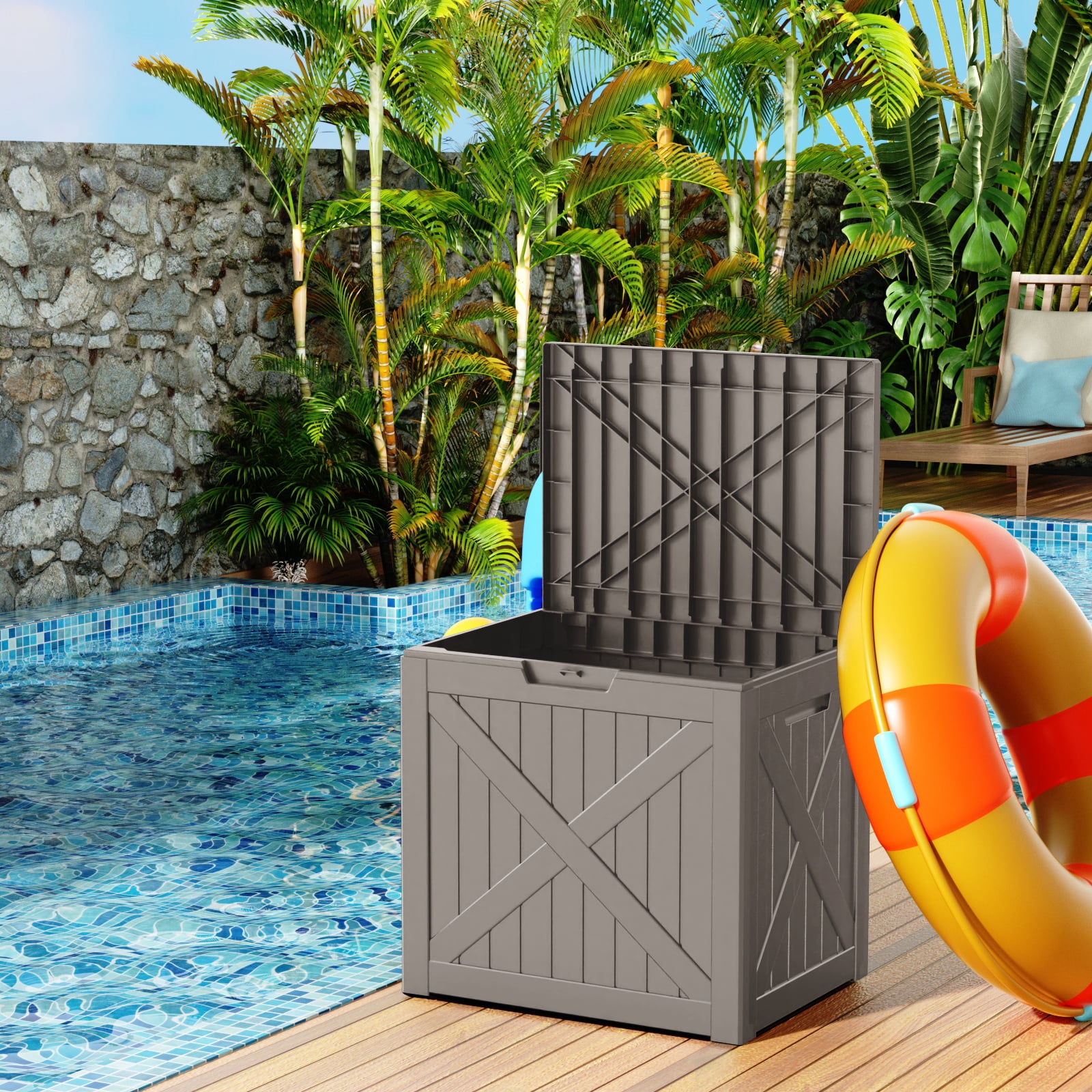 MAYEERTY 32 Gallons Large Deck Box, Large Capacity Storage Box for Patio Furniture Cushions, Pillow Outdoor Indoor, Light Brown