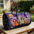 thumbnail image 5 of Women's Quilted Weekender Duffel Bag – Foldable Lightweight Travel Tote for Overnight Gym | Haunted House Pumpkin Bat Spider Web Halloween Patchwork Duffle Handbag, 5 of 5