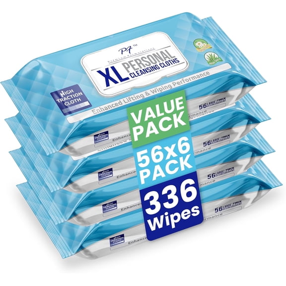 XL Adult Wipes – (4 Packs x 56 Wipes = 224 Wipes) High Traction, Uber Thick & Extra Large Wash Cloths | Disposable Incontinence Wipes with e for Elderly Care & Hygiene