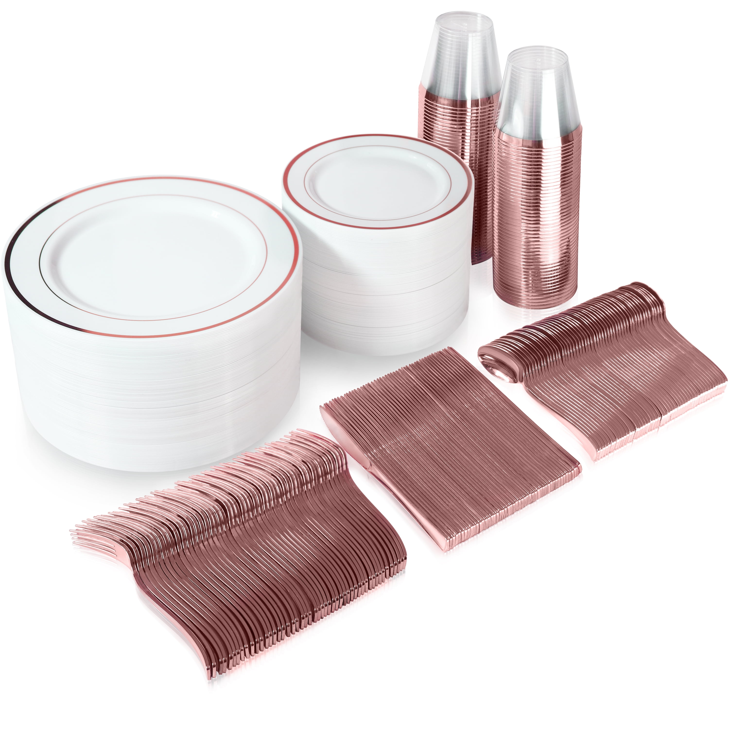 600 Piece Rose Gold Plastic Dinnerware Set Including ...