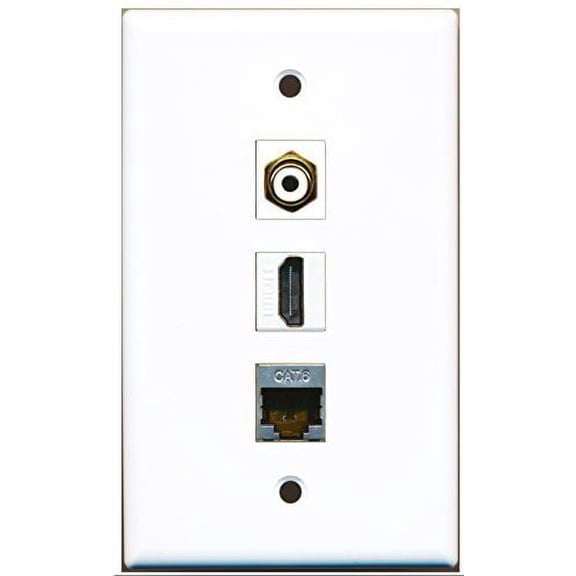 RiteAV - 1 Port HDMI and 1 Port RCA White and 1 Port Shielded Cat6 Ethernet Wall Plate