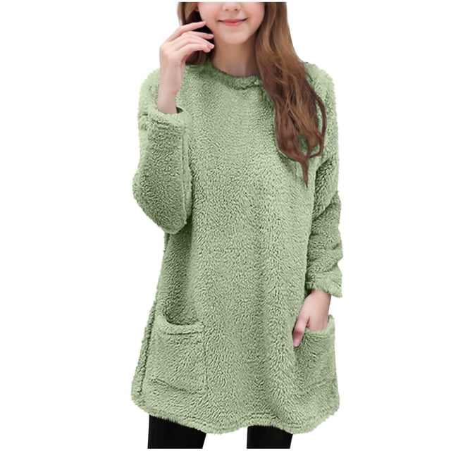Chandails en Molleton pour Fillettes Manches Longues Décontractées Automne Poches Solides Col Rond Garçons Filles
