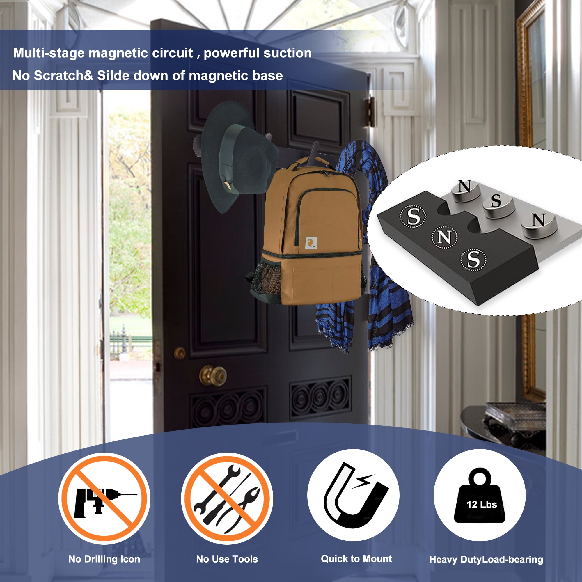Magnetic Hooks 2 Pack Strong Garage Magnetic Hooks for Heavy Duty Large Storage Broom Garden Tool Hanging Indoor Outdoor