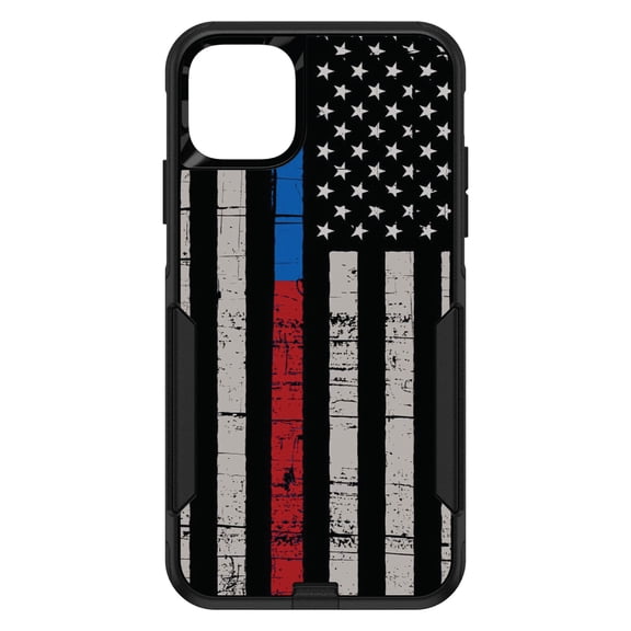 DistinctInk Custom SKIN / DECAL compatible with OtterBox Commuter for iPhone 11 (6.1" Screen) - Thin Blue Line Thin Red Line US Flag - Show Your Support for First Responders