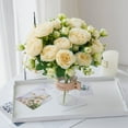 thumbnail image 2 of Bienvenido 4 racimos de flores artificiales para decoración, ramo falso de rosas artificiales, arreglos de seda, centro de mesa de plástico para pastel de florero (no incluye florero), 2 of 7