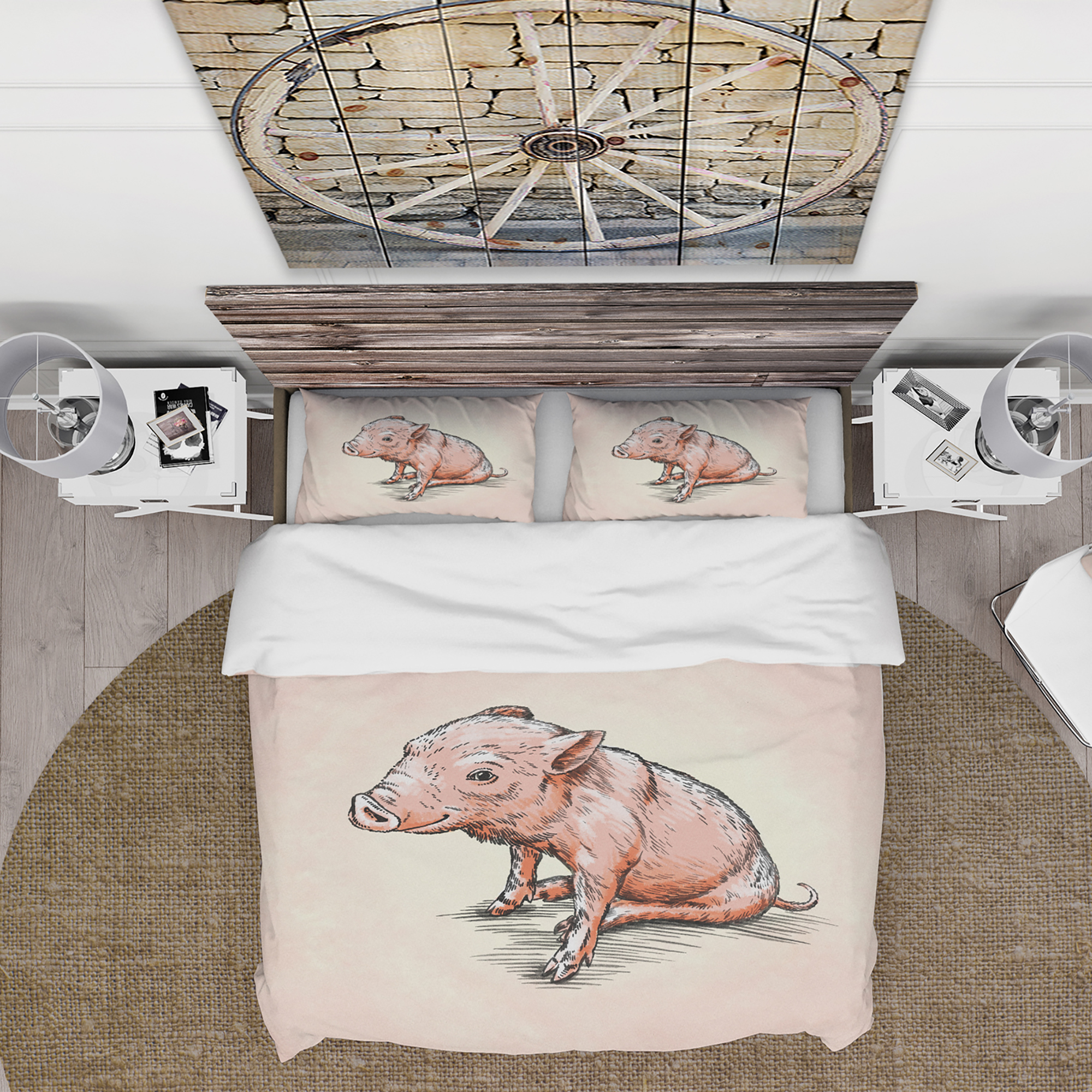 Designart 'Smiling Pig in Brush Painting' Farmhouse Animal Duvet Cover Set