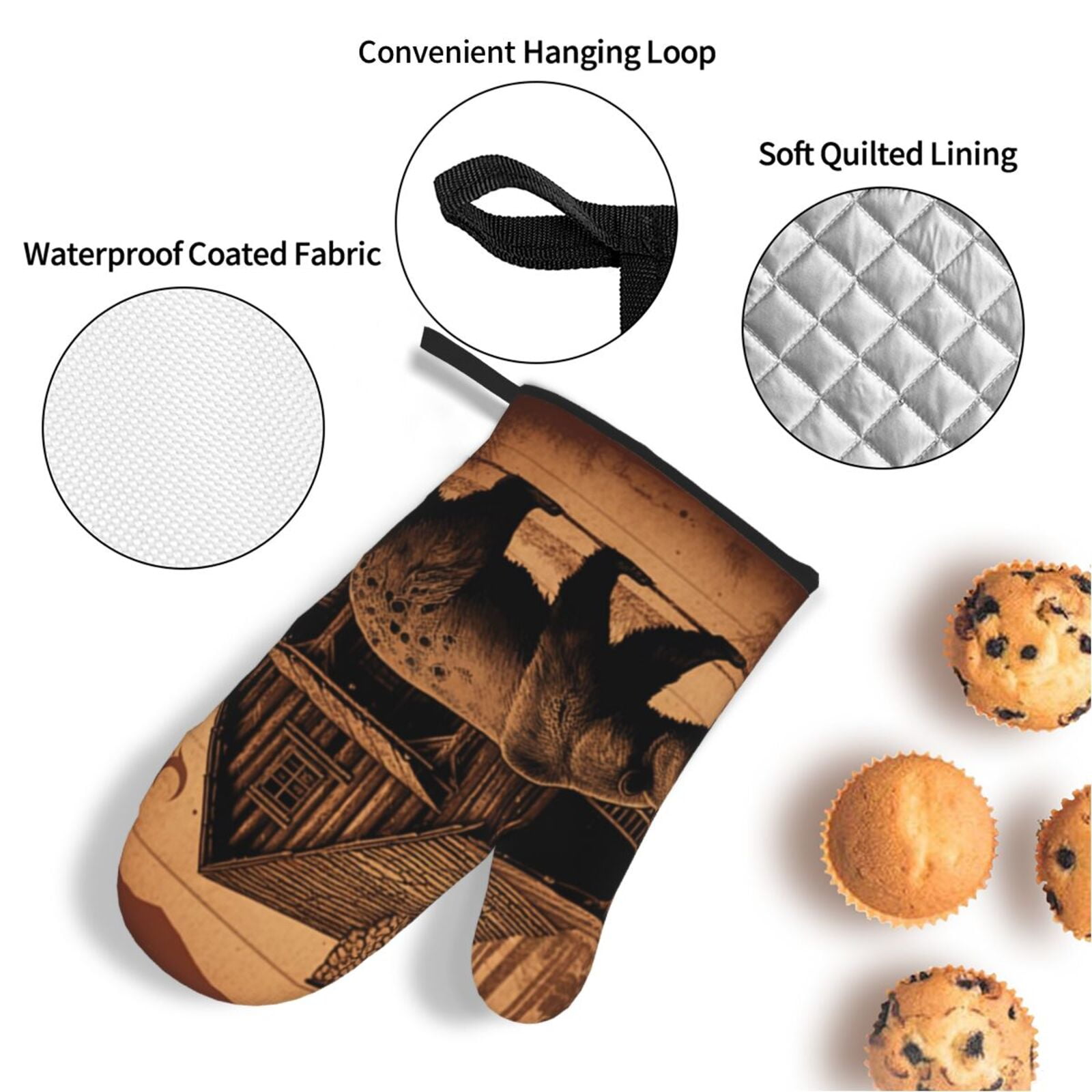 Rustic Lodge Cabin Bear Southwestern Vintage 4Pcs Oven Mitts and Pot Holders Sets Oven Kitchen Gloves Hot Pads for Cooking BBQ Baking Grilling