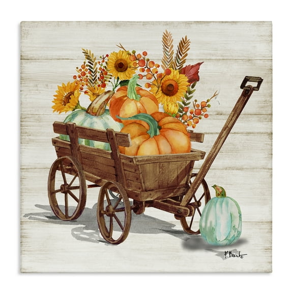 Stupell Industries Farm Harvest Wagon Botanical & Floral Painting Gallery Wrapped Canvas Art Prints Wall Art, 17 x 17