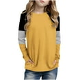 thumbnail image 2 of MIXUE Kids Girls Tops & T-Shirts Casual Big Kids Long Sleeve Striped Color Block Casual Pockets Pullover Tee Shirts Sportwear,Yellow,9-10 Years, 2 of 5