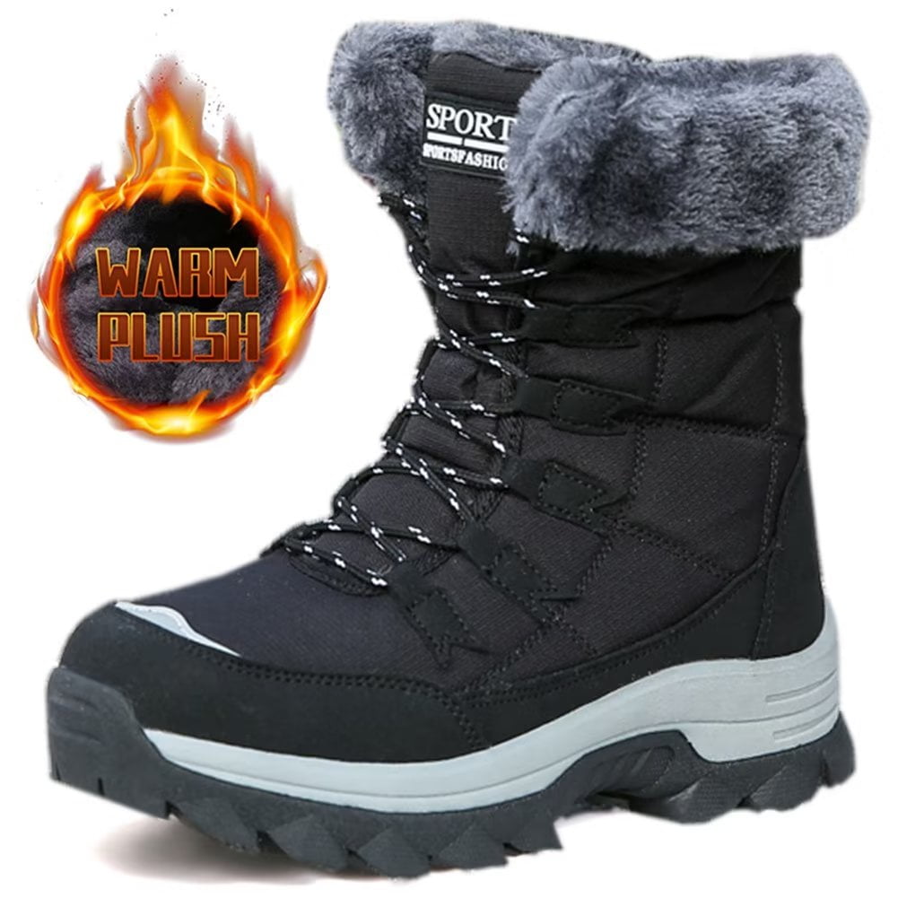 Boojoy Winter Boots Winter Snow Boots For Men And Women Fur Lining  Waterproof Slip On Outdoor Warm Ankle Boots