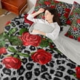 thumbnail image 5 of Homewish Cheetah Print 7-Piece Twin Bedding Set - Red Floral Rose, 5 of 9