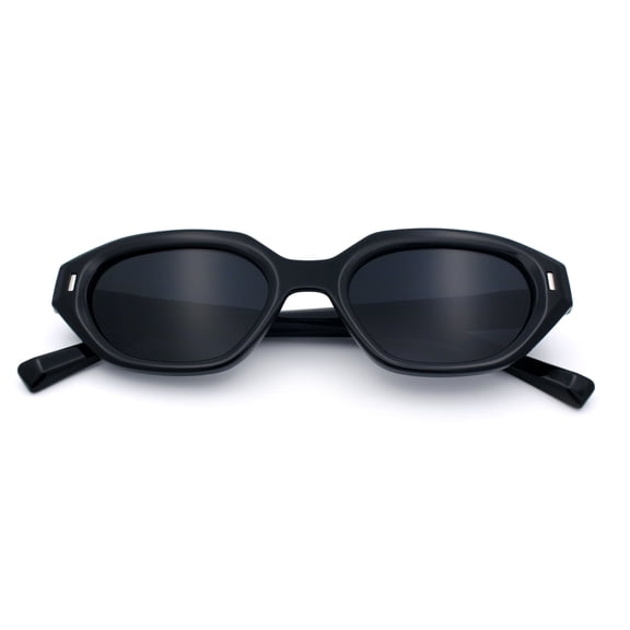 Retro Vintage Style Hipster Beveled Plastic Geometric Cat Eye Sunglasses All Black