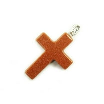 20x30mm Pack Of 3 Brown Goldstone Gemstone Cross Pendant With Bail ForJewelry Making