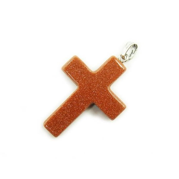 20x30mm Pack Of 3 Brown Goldstone Gemstone Cross Pendant With Bail ForJewelry Making