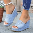 thumbnail image 2 of Rokment Linen Wedges Dress Slides Sandals for Women Beach Breathable Cotton Fabric Open Toe Platform Extra High Heels Fashion Casual Summer Espadrilles Heeled Slip on Light Blue Size 7.5, 2 of 6