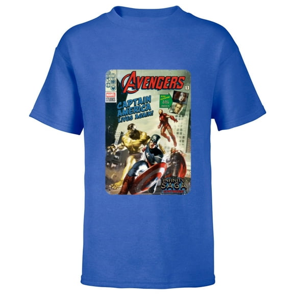 Marvel Avengers The Infinity Saga Retro Comic Cover - Short Sleeve T-Shirt for Kids - Customized-Royal