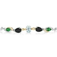 thumbnail image 2 of Gem Stone King 925 Silver and 10K Yellow Gold Sky Blue Aquamarine Black Onyx Green Nano Emerald and Lab Grown Diamond Tennis Bracelet for Women By Keren Hanan (1.70 cttw, Adjustable up To 9 inch), 2 of 3