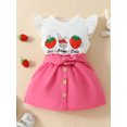 thumbnail image 3 of Suealasg Toddler Girls Outfits Strawberry Bunny Letter Print Crew Neck Fly Sleeve T-Shirts Tops and Buttons Skirts Infant Baby Girls 2 Piece Summer Clothes Set, 3 of 9