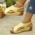 thumbnail image 2 of HomeDM Women's Wedge Open Toe Sandals Platform Slip On Ankle Strap Dressy Summer Walking Vacation Beach Sandals, Gold Size 7, 2 of 5