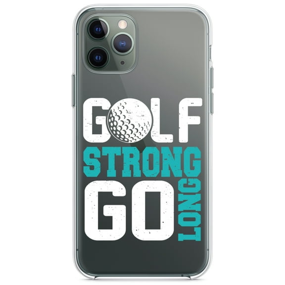 DistinctInk Clear Shockproof Hybrid Case for iPhone 11 (6.1" Screen) - TPU Bumper Acrylic Back Tempered Glass Screen Protector - Golf Strong Go Long
