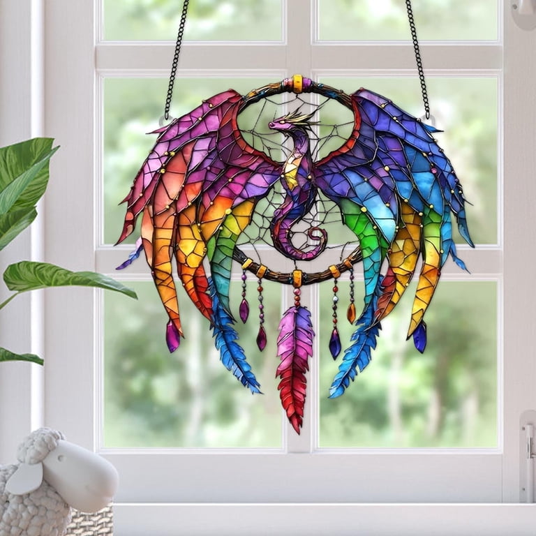Bfogop Stained Glass Window Hanging Dream Catcher, Handmade