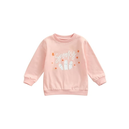 

SHIBAOZI Toddler Baby Boys Girls Halloween Sweatshirt Cartoon Ghost Letter Print Crewneck Pullover Sweater Shirt