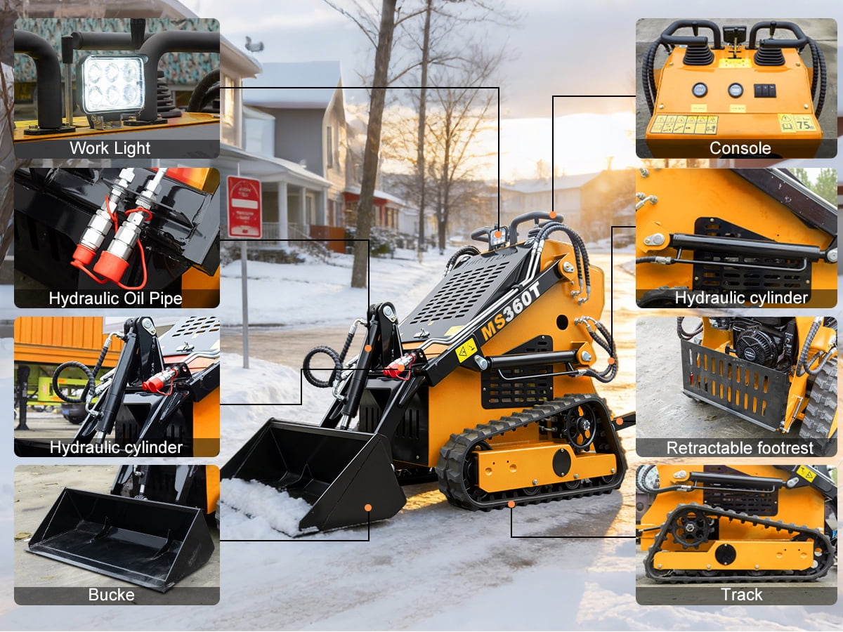 MMS New Mini Skid Steer Loader MS360T, 13.5HP 420cc RATO GAS Engine Stand-on Crawler Loader,  Foldable Pedals Track Loader