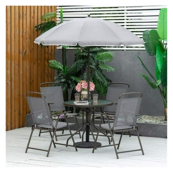 Outdoor Dining Set with Umbrella - Patio Table and 4 Chairs - Weather Resistant - Garden Furniture for Backyard, Lawn, Deck - Steel Frame