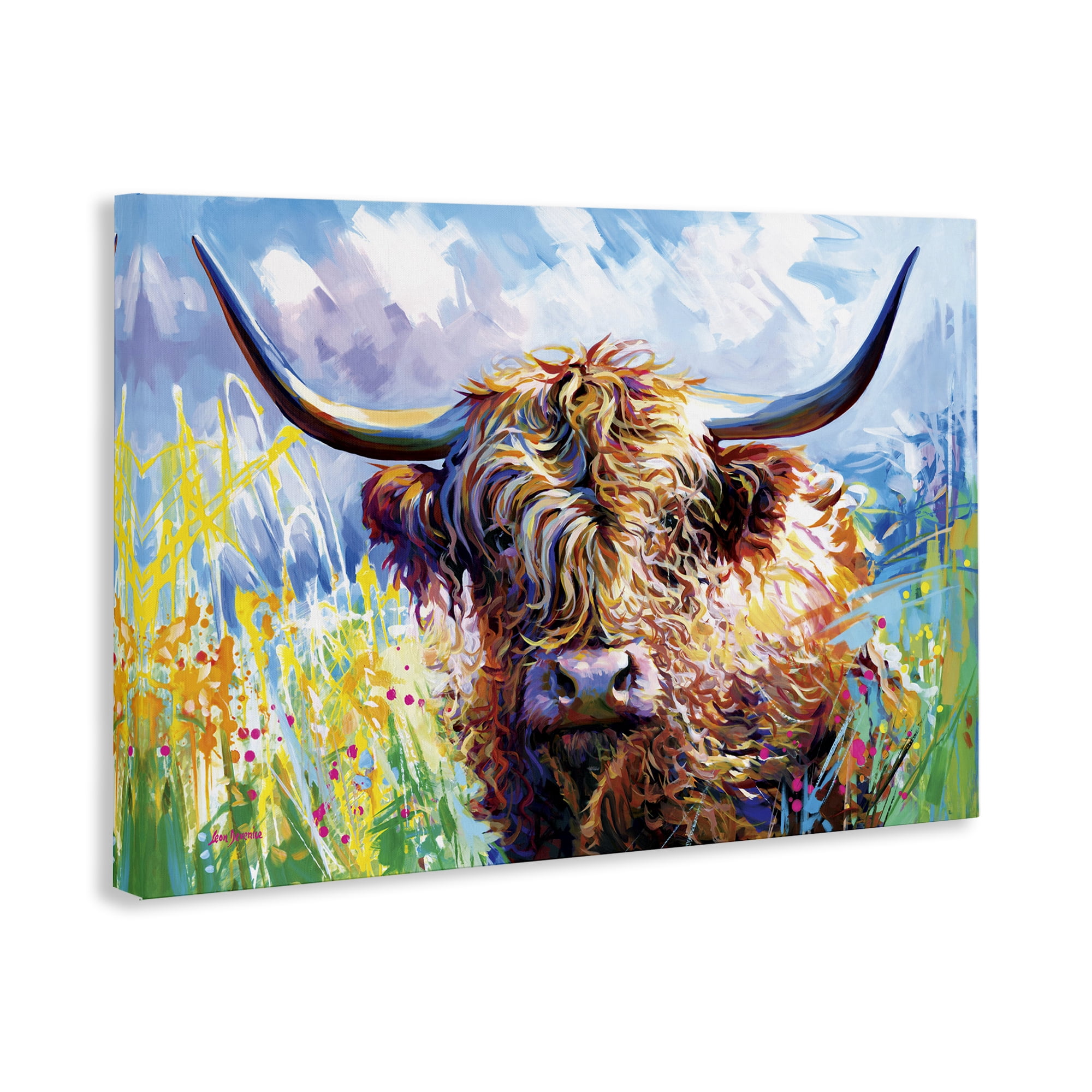 Stupell Industries Long Haired Highland Cattle Animals & Insects Painting Gallery Wrapped Canvas Art Print Wall Art, 24 x 16