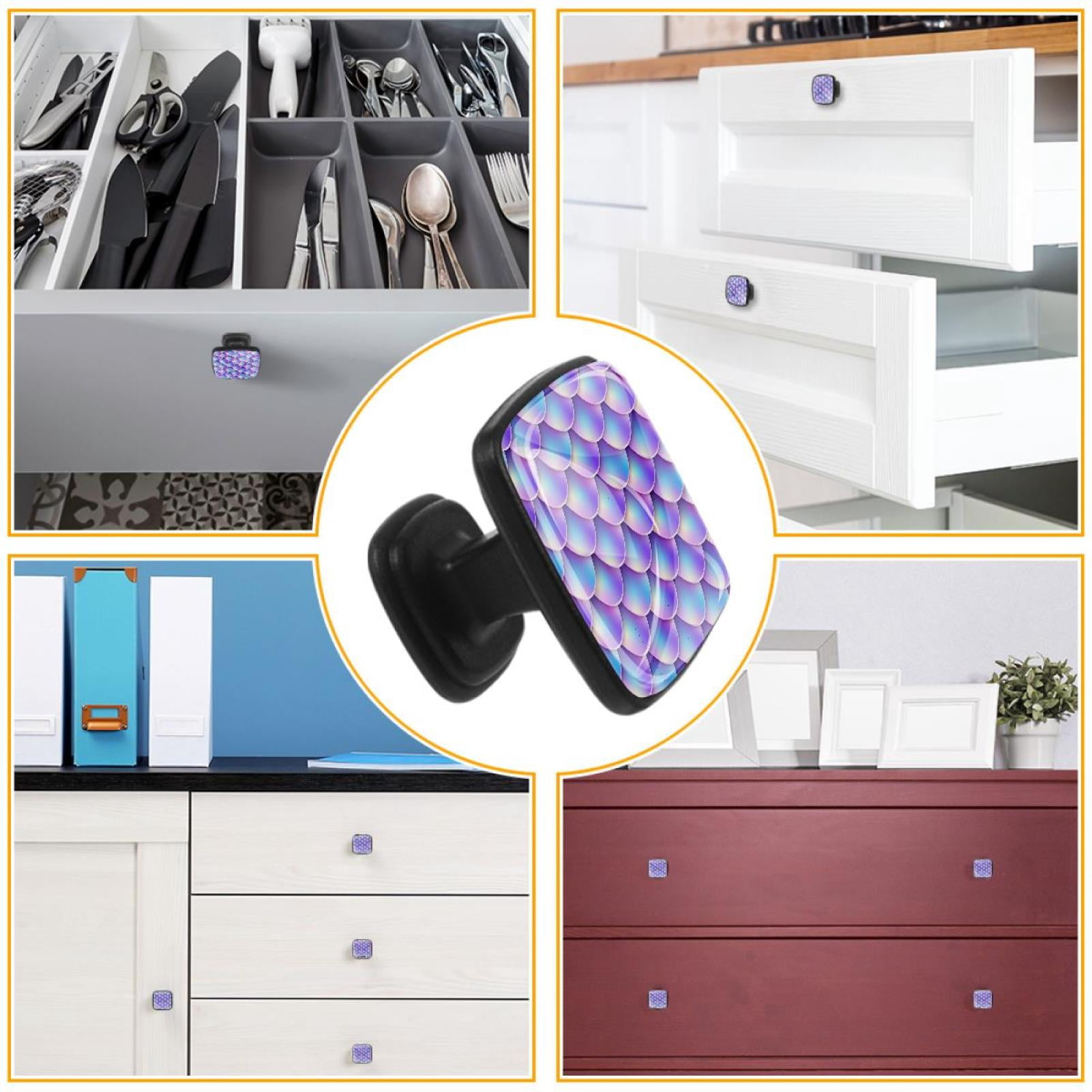 4 Pcs Cabinet Handle Drawer Pulls Mermaid Scale Tail Knobs with Screws Square Furniture Office Cabinet Knob Decoration