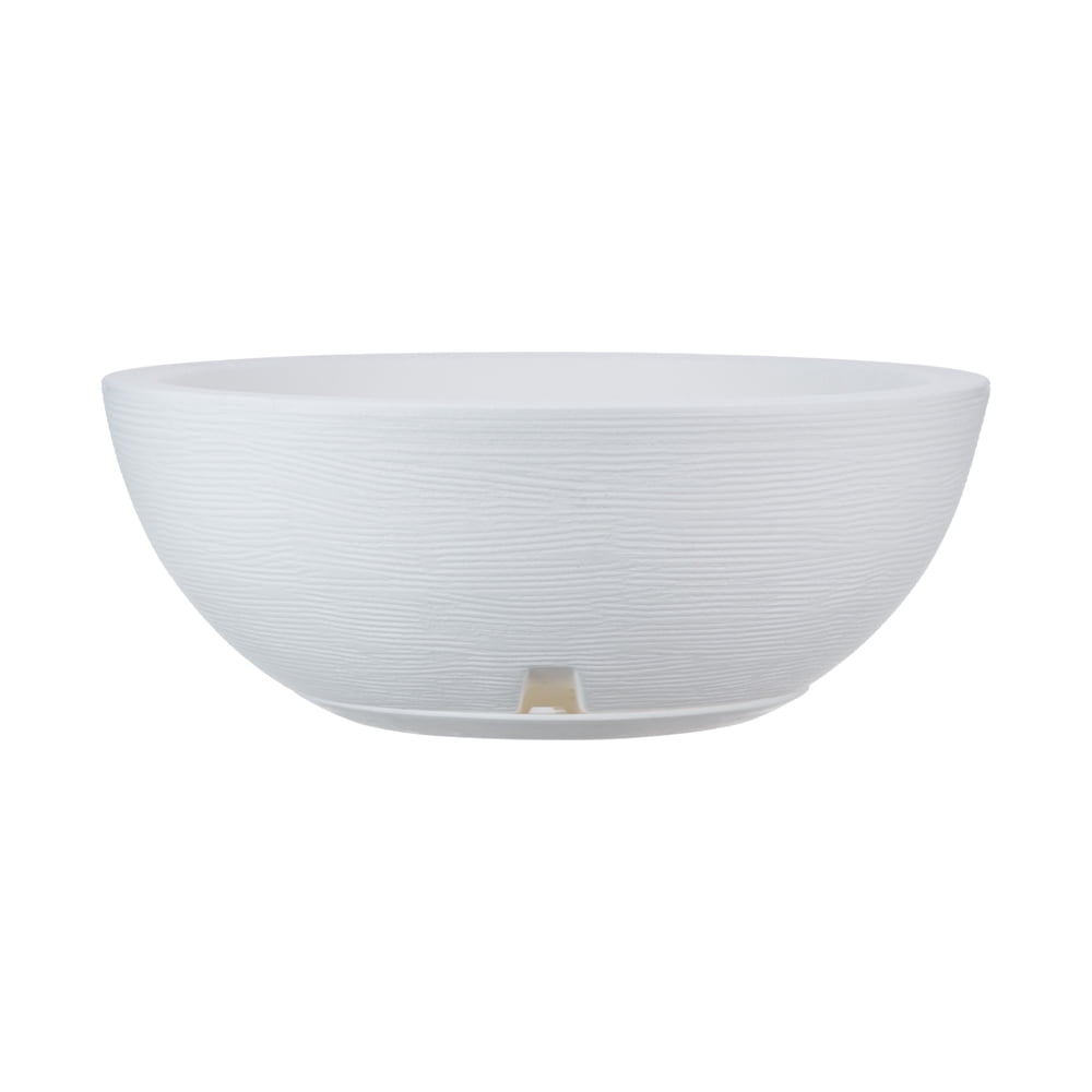 Floridis Garden Bowl Planter, Removable Saucer, Drainage Hole, Indoor/Outdoor, Large Planter Bowl 20x7.50 inches, White