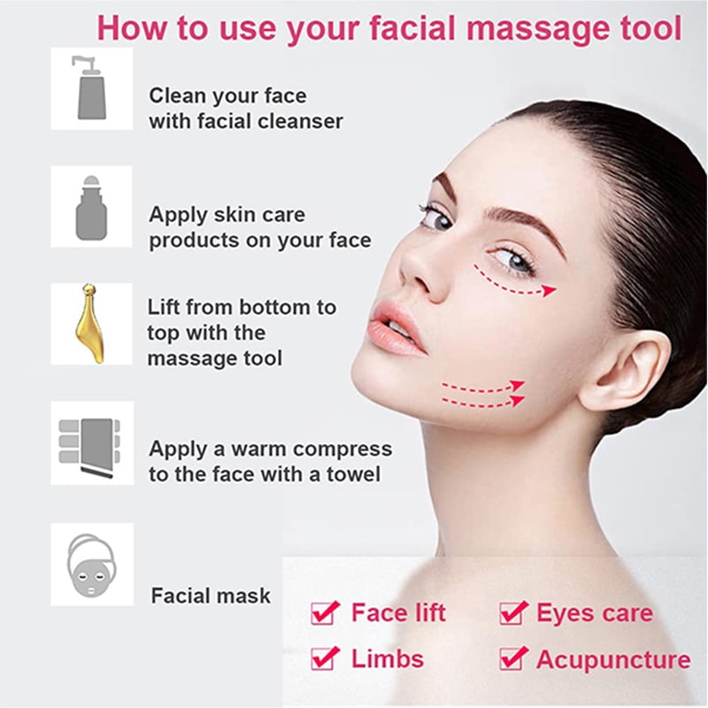 Face Massager Roller, 3D Roller Facial Massager and Gua Sha Massage Roller Tool Set for Women, Facial Skin Care Tools (Gold)