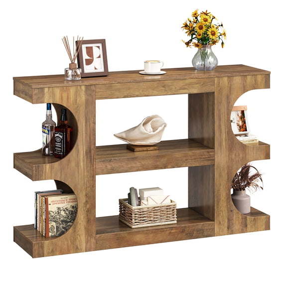 47.2" Farmhouse Console Table with Storage Shelves, Wooden Sofa Table for Entryway, Hallway & Living Room, Retro Brown